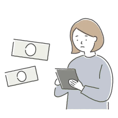 町田市家族葬 東横メモリアルが一日家族葬の費用をタブレットで確認する女性のイラスト